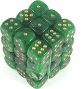 Chessex Vortex Green/gold D6 12mm Dobbelsteen Set (36 stuks)
