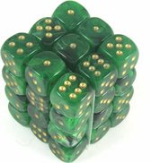 Set de dés Chessex Vortex vert/or D6 12 mm (36 pièces)