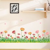 Muursticker Bloemen en grasstrook| Aquarel Pastel - Waterverf | Raamsticker | Kinderkamer | Jongens - meisjes | Verwijderbaar - zelfklevend plakfolie | Huis inrichting | Stickerkamer®