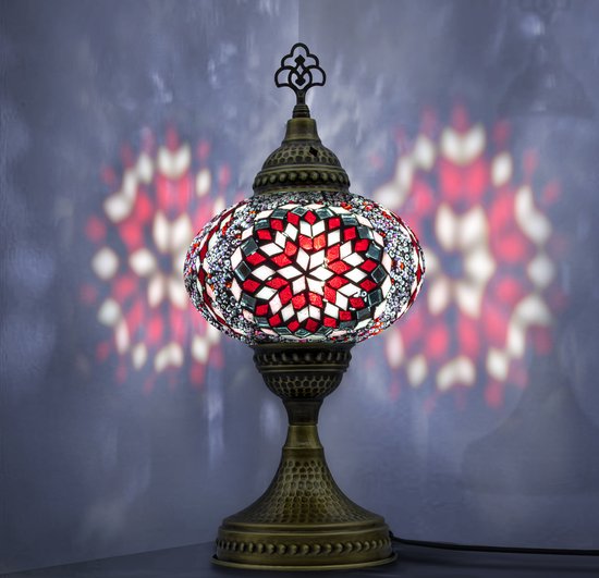 Mozaiek Lamp, Handgemaakte, Nachtlampje, Turkse, Arabisch, Oosterse, Tiffany, Marokkaanse Decoratieve Tafellampen Voor Slaapkamer, Bureau, Woonkamer En Perfecte Cadeau Voor Speciale Dagen - Rood