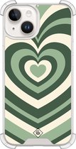 Casimoda® hoesje - Geschikt voor iPhone 14 - Groen Hart Swirl - Shockproof case - Extra sterk - Siliconen/TPU - Groen, Transparant