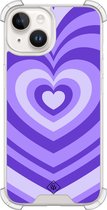 Casimoda® hoesje - Geschikt voor iPhone 14 - Hart Swirl Paars - Shockproof case - Extra sterk - Siliconen/TPU - Paars, Transparant
