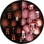 Kerstballen mini - 40x st - roze en donkerbruin - 3 cm - kunststof - kerstversiering