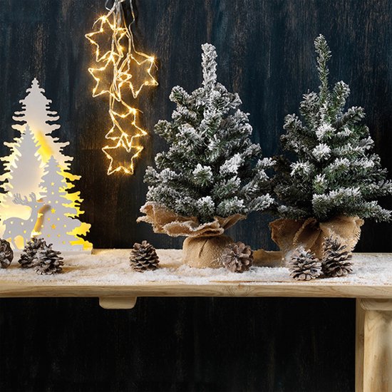 Petit sapin de Noël artificiel - enneigé - avec guirlande lumineuse de  boules de Noël... | bol