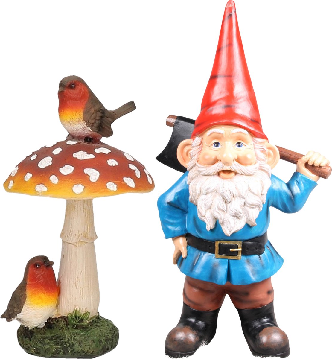 Figurine nain de jardin Nain au chapeau rouge 20 cm - déco champignon avec  oiseaux 16