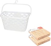 Épingles à linge suspendu pour pinces à linge avec crochet - blanc - et 96x pinces à linge en bois de Sorbo - linge suspendu