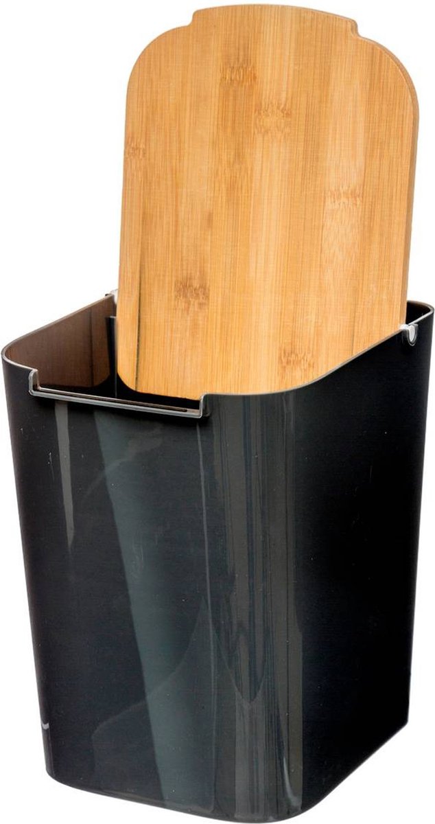 5five Natureo PP Prullenbak met bamboe deksel - Zwart, 5 L