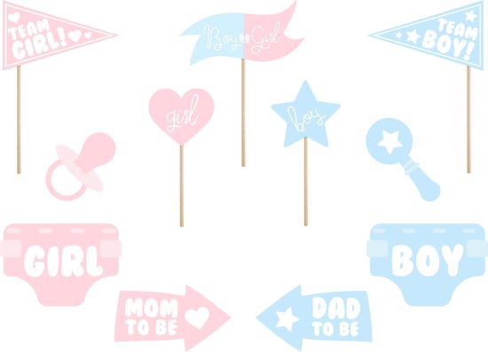 Foto: Partydeco gender reveal foto prop set 11 delig babyshower thema feest photo booth