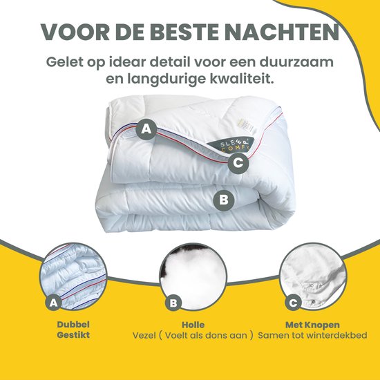 Sleep Comfy - Thermo Balance Series - Hotel Kwaliteit 4 Seizoenen Dekbed | 260x220 cm - 30 dagen Proefslapen - Anti Allergie Dekbed Met Twee Delen - Extra Breed Dekbed- Zomerdekbed & Winterdekbed - Sleep comfy