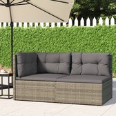 The Living Store Loungeset PE-rattan Grijs - Hoekbank 54x54x24.5/38/50/55 cm - Middenbank 54x54x55 cm - Incl - kussens