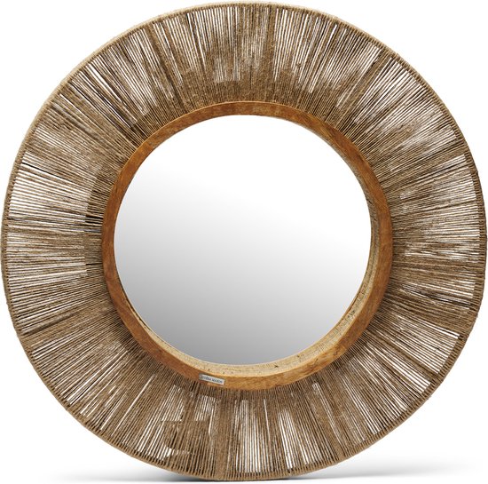SJASD Ronde decoratieve accentspiegel, Sunburst-wandspiegel, wandspiegels opknoping Europese stijl, metalen spiegel wandmontage voor slaapkamers woonkamer decor,Bruin