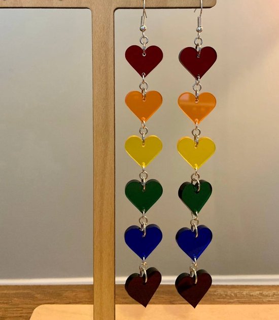 Vintage Kleurrijke Hart Oorbellen - Regenboog Kristal Goud Cz Druppel Oorbellen Voor Vrouwen