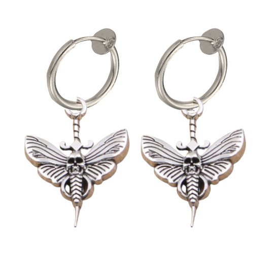 Klem oorbellen- Vlinder- doodshoofd- zilverkleur- geen gaatje- Charme Bijoux