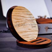 Skyline Onderzetters Oosterhout - Eiken en noten hout - 4 stuk(s) + houder - Ø 9 cm Rond - Cadeau - Woon decoratie - Woonkamer - WoodWideCities