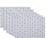 Placemats Set van 6 48x33 cm Wit Blauw Katoen Rechthoek Roosjes