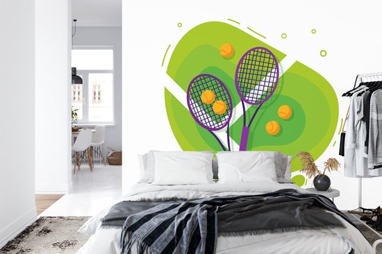 Fotobehang Getekende Tennisballen En Rackets | bol