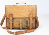 Stijlvolle Satchel tas 16 inch “Granada” – Cognac Bruin Echt Leer - Vintage Look Boekentas 42 x 29 x 11 cm Messenger Working Bag Schoudertas (MODEL119)