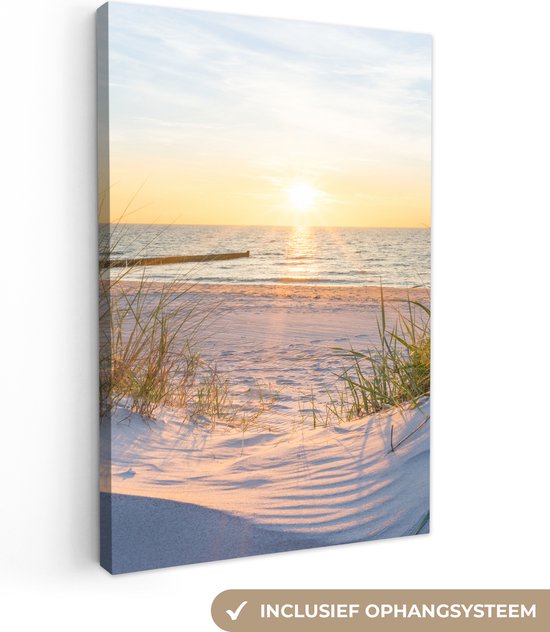 Canvas schilderij - Duinen en wadden zee 20x30 - Kamer decoratie accessoires strand en zee - Beach schilderijen woonkamer - Wanddecoratie slaapkamer - Muurdecoratie keuken - Wanddoek interieur binnen - Woondecoratie huis - Woonaccessoires