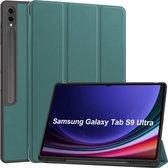 Case2go - Tablet hoes geschikt voor Samsung Galaxy Tab S9 Ultra (2023) - Auto Wake/Sleep functie - Tri-Fold Book Case met penhouder - Donker Groen