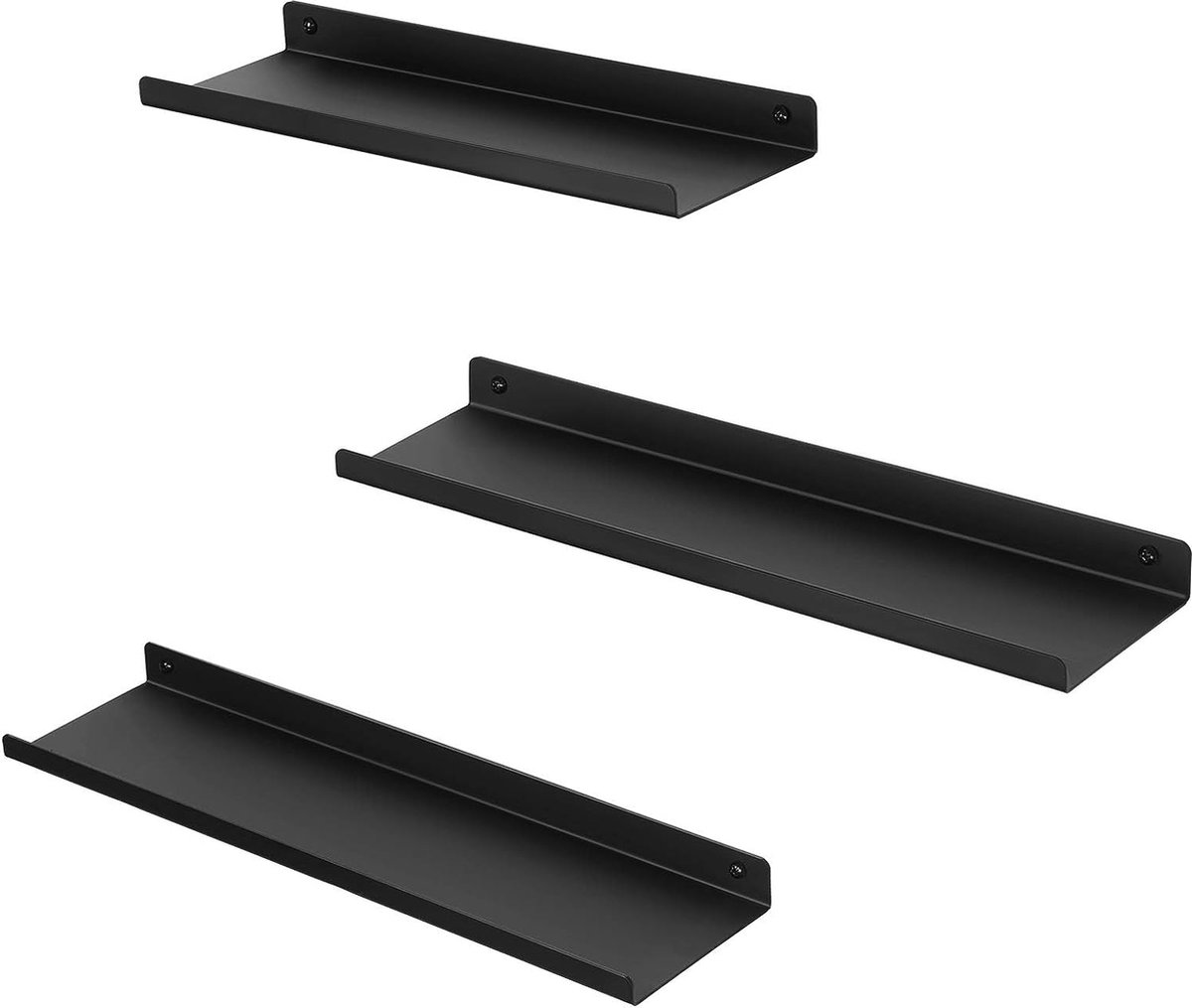 Vasagle SONGMICS Metalen wandplanken, set van 3, zwevende planken, industriële stijl, voor decoratie, fotolijsten, snuisterijen, 6 schroeven inbegrepen, meerdere indelingen, zwart LFS12BK merkloos