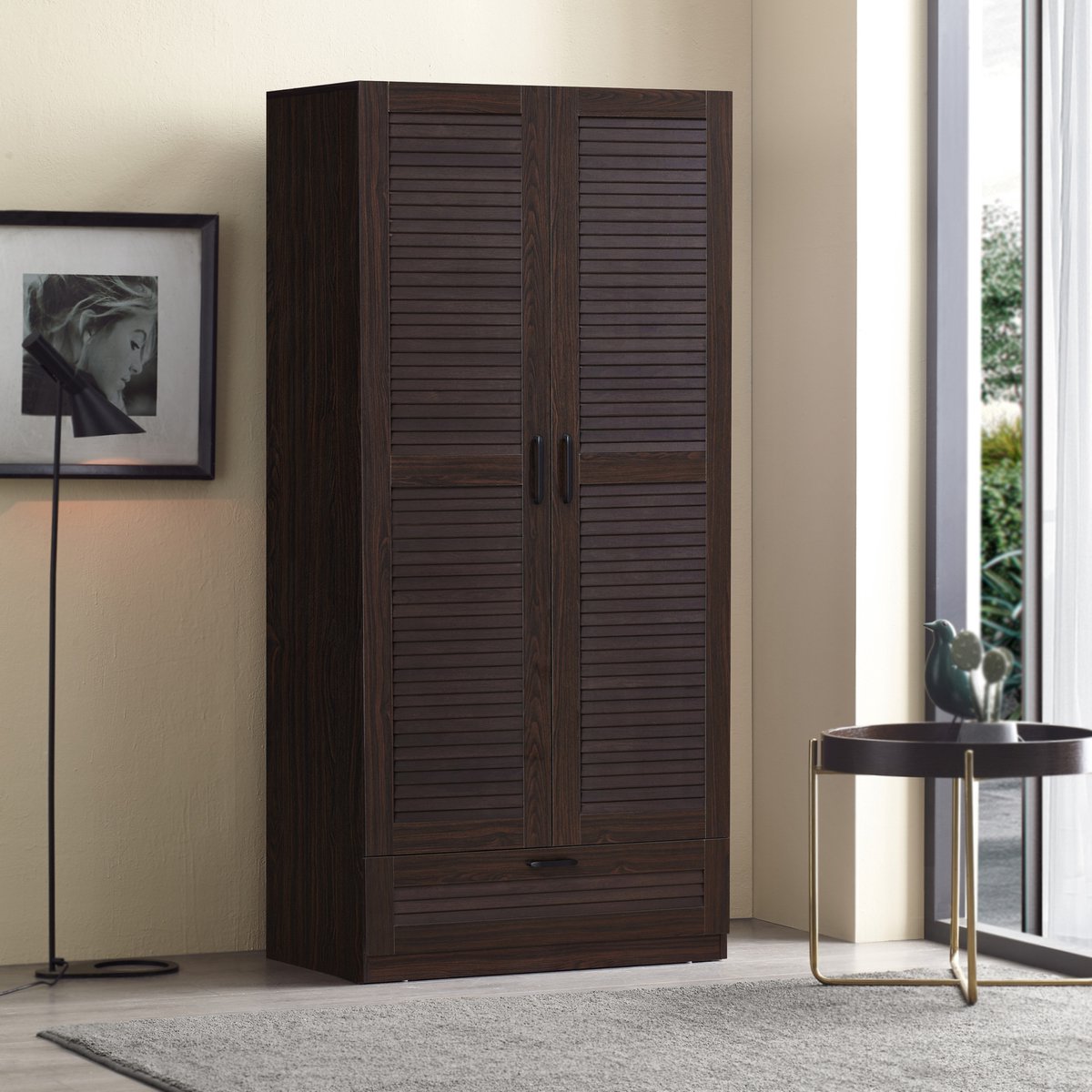 en.casa Kledingkast Finning 176x80x52 cm met 1 lade walnootkleurig donker walnootkleurig, donker