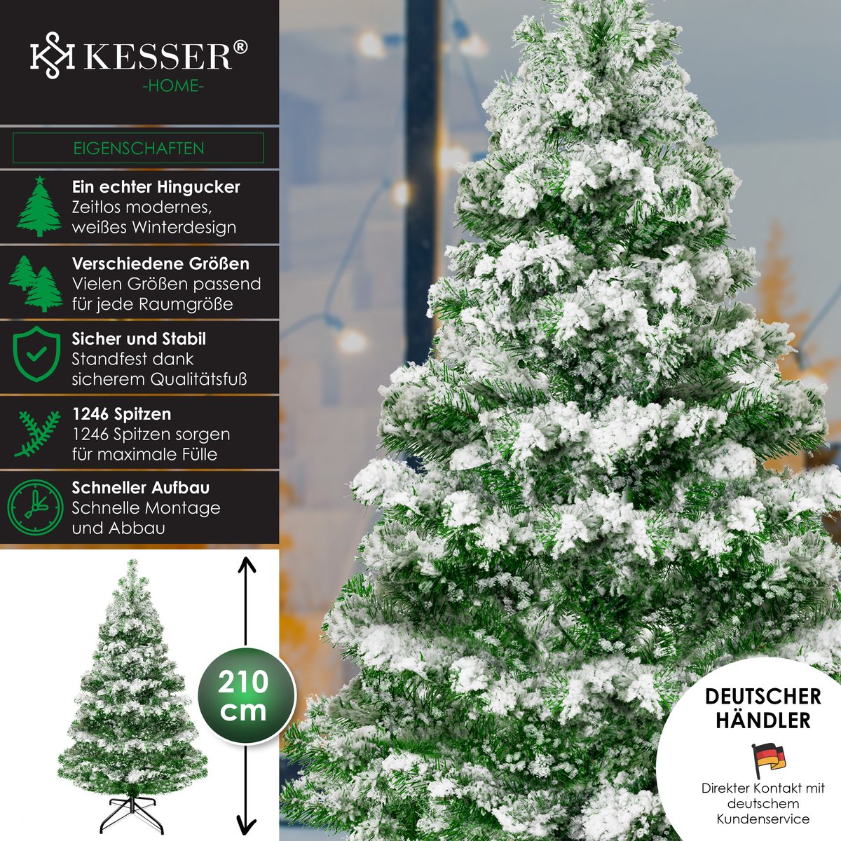 KESSER® Kunstkerstboom - Kerstboom - Kunstmatige Kerstboom van PE - Sneeuw, 210cm – foto 5