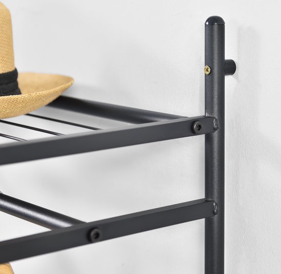 en.casa] Garderoberek Egmating kledingrek met lades en open vakken metalen frame 180x120x40 cm zwart en walnootkleurig