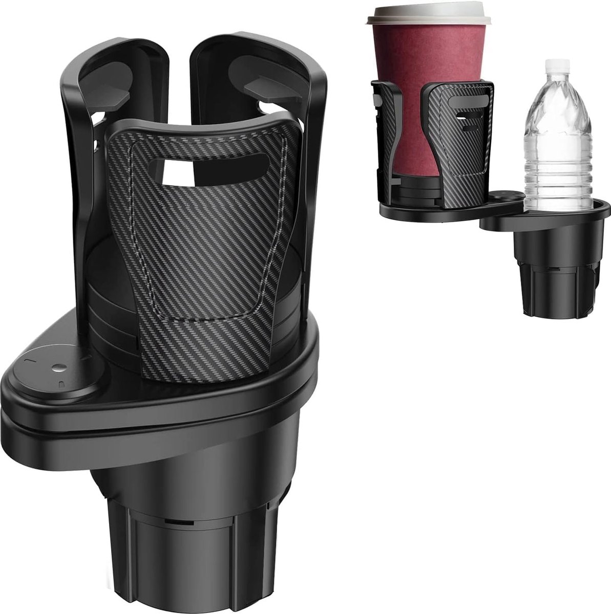 Drankhouder voor in de auto, expander, verstelbare basis, uittrekbaar, 2-in-1, multifunctionele zwarte koffiebekerhouder, waterflessenhouder