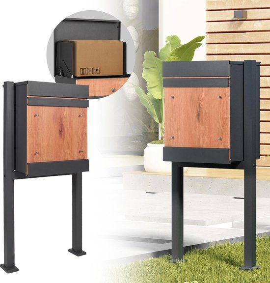 ML-Design Pakketbrievenbus 44x35x58 cm antraciet-zilver, staal verzinkt, wandmontage/vrijstaand, pakketbox met cilinderslot pakketbox met retourslot brievenbus brievenbus voor alle bezorgers