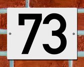 Huisnummerbord Wit - Nummer 73 - 15 x 12 cm - incl. bevestiging | - naambord - nummerbord - voordeur