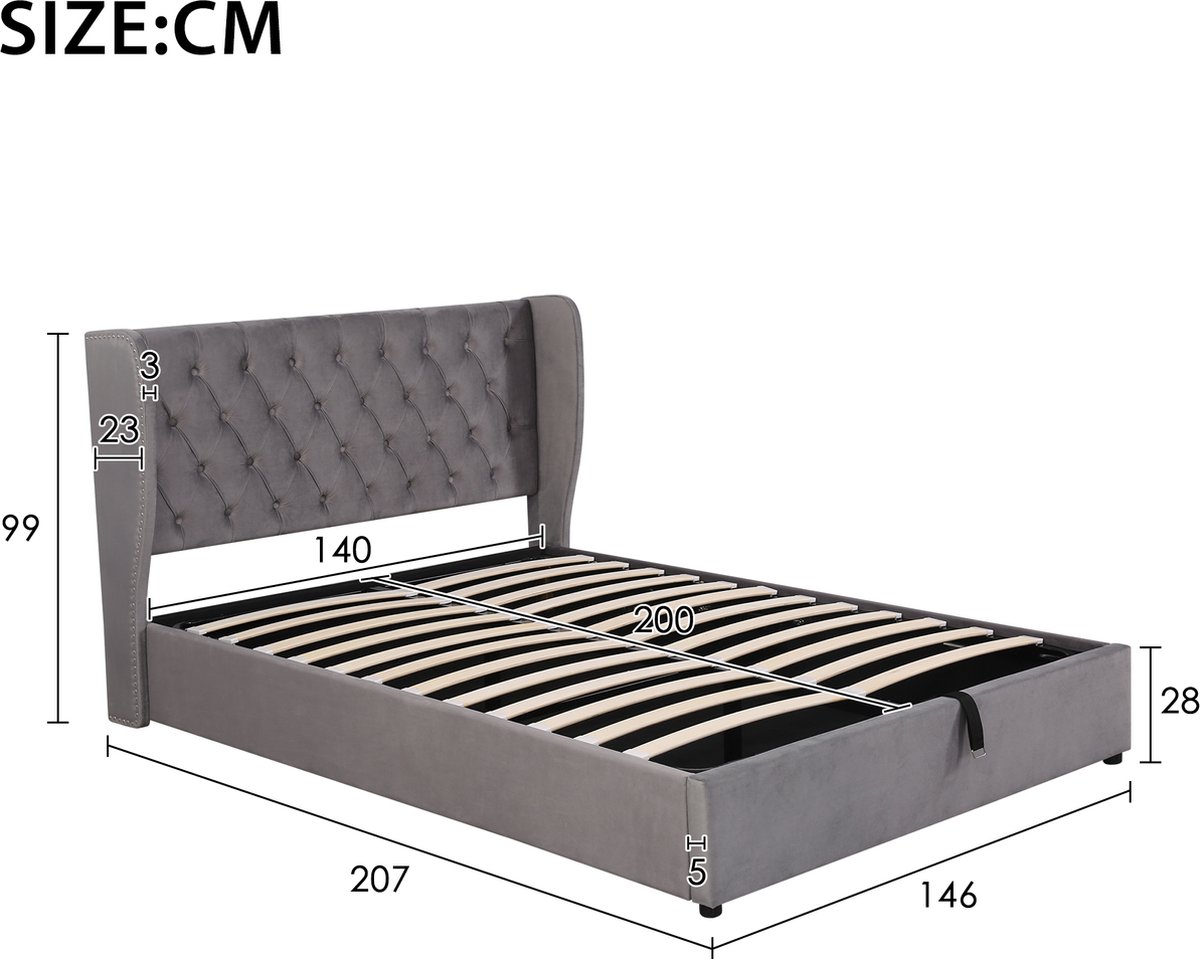 Gestoffeerd tweepersoonsbed 160x200cm, hydraulisch bed met Gestoffeerd tweepersoonsbed 160x200cm, hydraulisch bed met