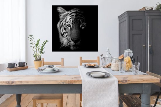 Affiche Tigre - Animaux - Sauvage - Noir - Blanc - 100x100 cm XXL