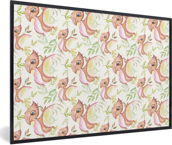 Fotolijst incl. Poster - Dinosaurussen - Kinderkamer - Patroon - Meisjes - Kinderen - Roze - 120x80 cm - Posterlijst