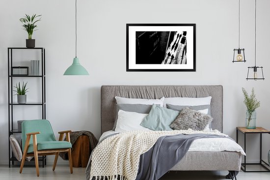 Rue - Zwart et Wit - Personnages - Cadre Photo - Cadre - 90x60 cm - Poster - Décoration murale