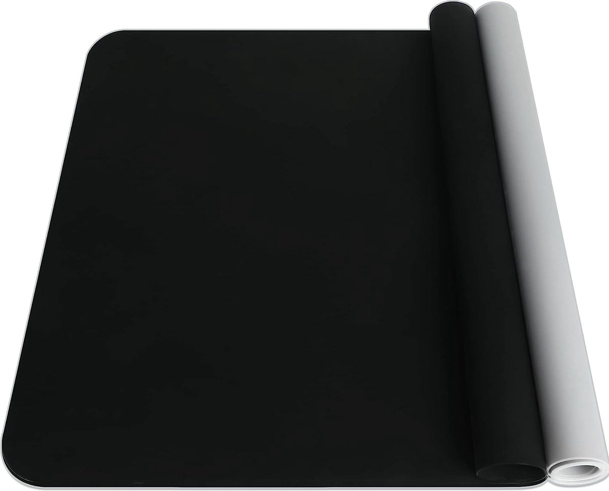 siliconenmatten, 2 stuks, 50 x 40 cm, siliconen onderlegger, mal en knutselonderlegger, groot voor kinderen, epoxyhars, craft, kleiaccessoires en keuken, antislip en afwasbaar (zwart + grijs)