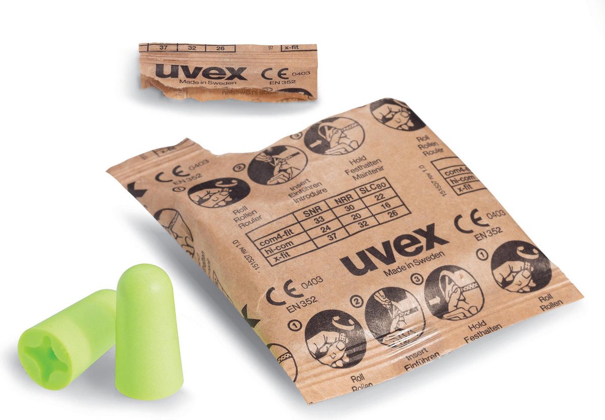 Goedkoopste 100 paar Uvex X-Fit slaapoordoppen lime 37 dB duurzaam verpakt