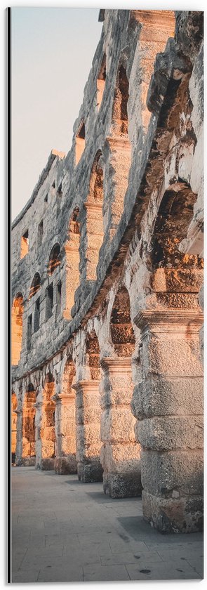 Dibond - Zonlicht vallend op de Muren van het Colosseum, Rome - 20x60 cm Foto op Aluminium (Met Ophangsysteem)
