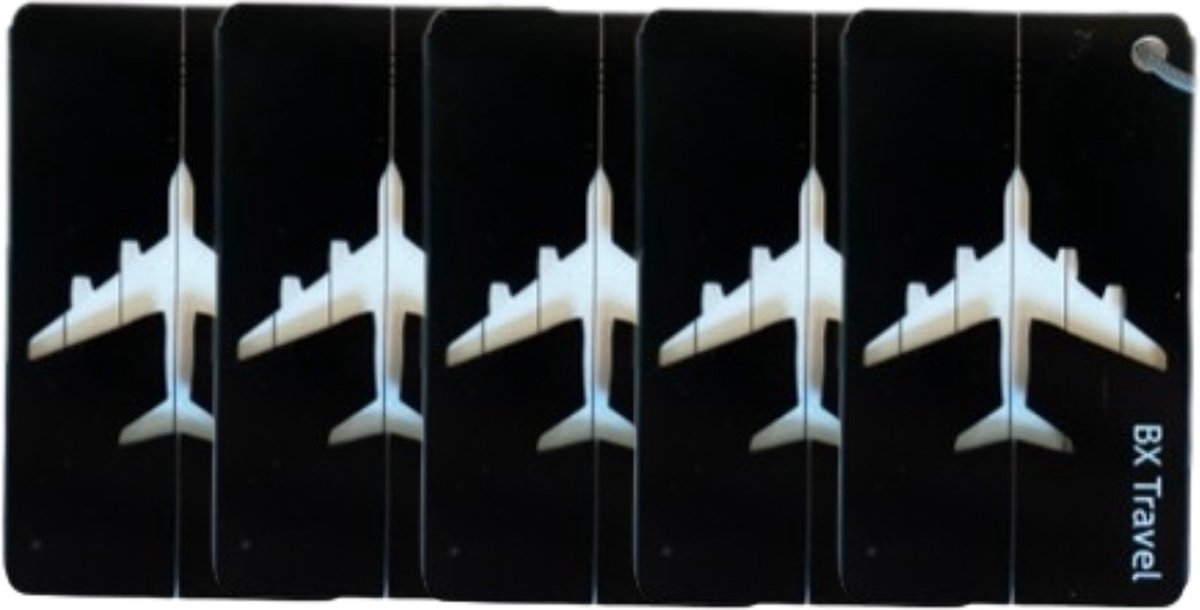 5 Bagagelabels Zwart! - Reisaccessoire - Luggage Tag - Aluminium Label -Kofferlabel - Merk: BX Travel® - Vind altijd je Bagage terug!