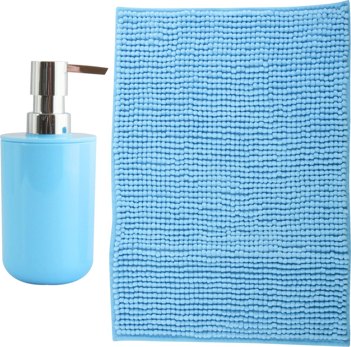 MSV badkamer droogloop mat - Milano - 40 x 60 cm - met bijpassende kleur zeeppompje - lich