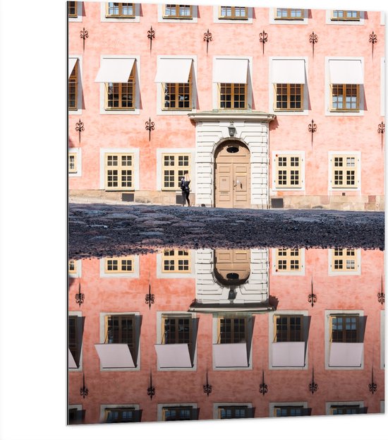 Dibond - Rozegekleurd Gebouw Vol Ramen - 75x100 cm Foto op Aluminium (Wanddecoratie van metaal)