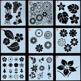 Bullet Journal Flexibele Plastic Stencils - 9 stuks - Templates - Bloemen - Flowers - Bladeren - Planten - Mix - Sjablonen - 13 x 13 cm - Handlettering toolkit - Knutselen - Decoratie - Accessoires