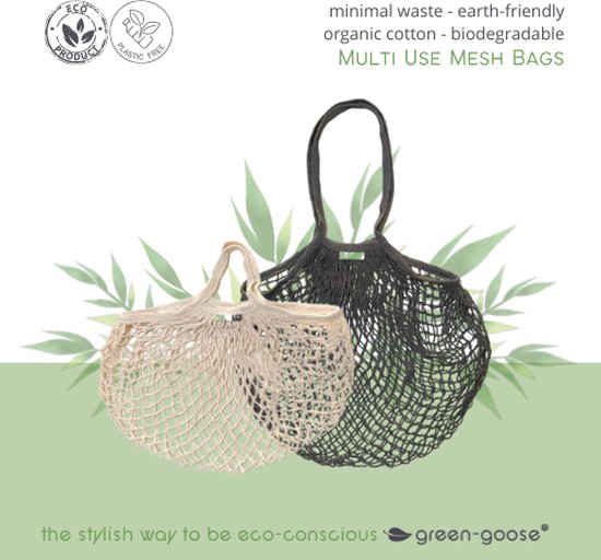 green-goose® Herbruikbare Boodschappentas Nettas | 2 Stuks | Creme en Grijs | Herbruikbaar en Duurzaam | Voor Groente en Fruit