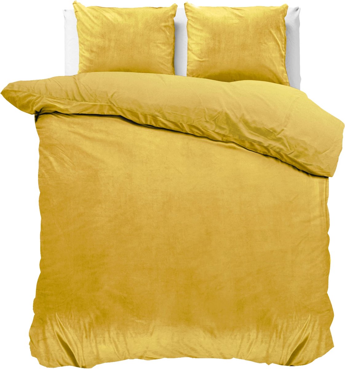 Fluweel zachte velvet dekbedovertrek uni goud - 200x200/220 (tweepersoons) - super fijn slapen - stijlvolle uitstraling - luxe kwaliteit - met handige drukknopen