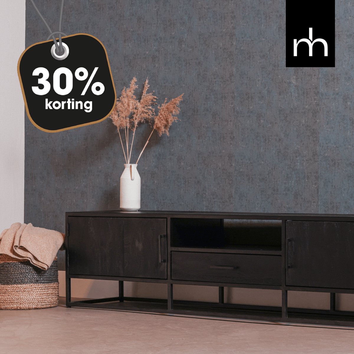 Mangohouten TV Meubel Florence 210 cm Mahom Industrieel - TV Meubel van Mangohout & Metaal - Industriële TV Meubel