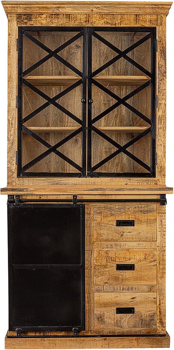Mangohouten Buffetkast Denver 120 cm met Deurtjes X Mahom Industrieel - Vitrinekast van Mangohout & Metaal - Industriële Buffetkast