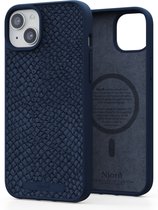 Njord Collections Zalm Leder Telefoonhoesje - Geschikt voor iPhone 15 Plus - Gereycled / Duurzaam materiaal - 2 Meter valbescherming - Mag Compatible / Inclusief Magnetische Ring – Blauw