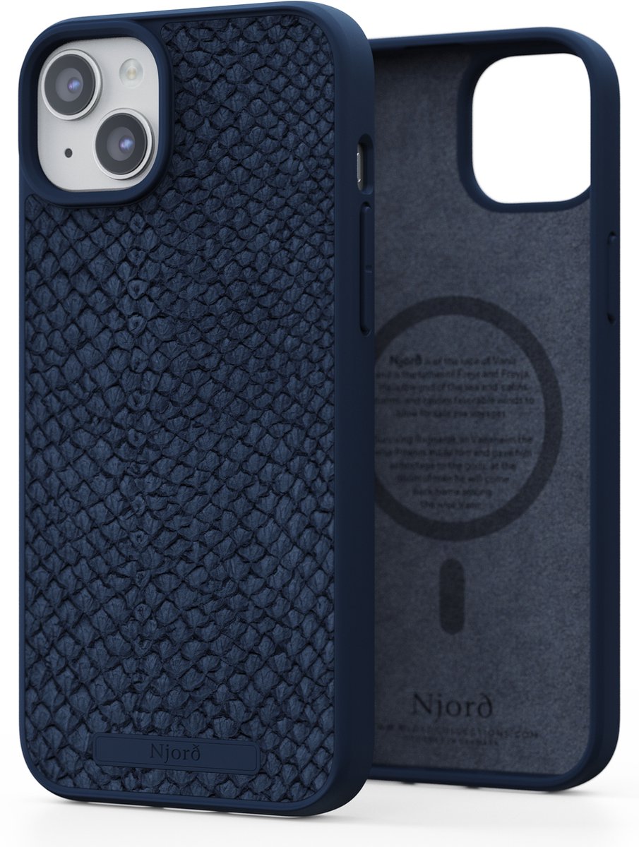 Njord Collections Hoesje geschikt voor iPhone 15 Plus - Zalm Leder - Blauw