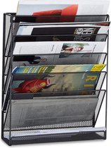 Tijdschriftenhouder muur, brochurehouder A4, tijdschriften wandhouder, metaal, h x b x d: 40 x 32 x 10 cm, zwart