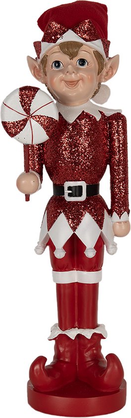 Clayre & Eef Kerstdecoratie Beeld Elf 59 cm Rood Polyresin