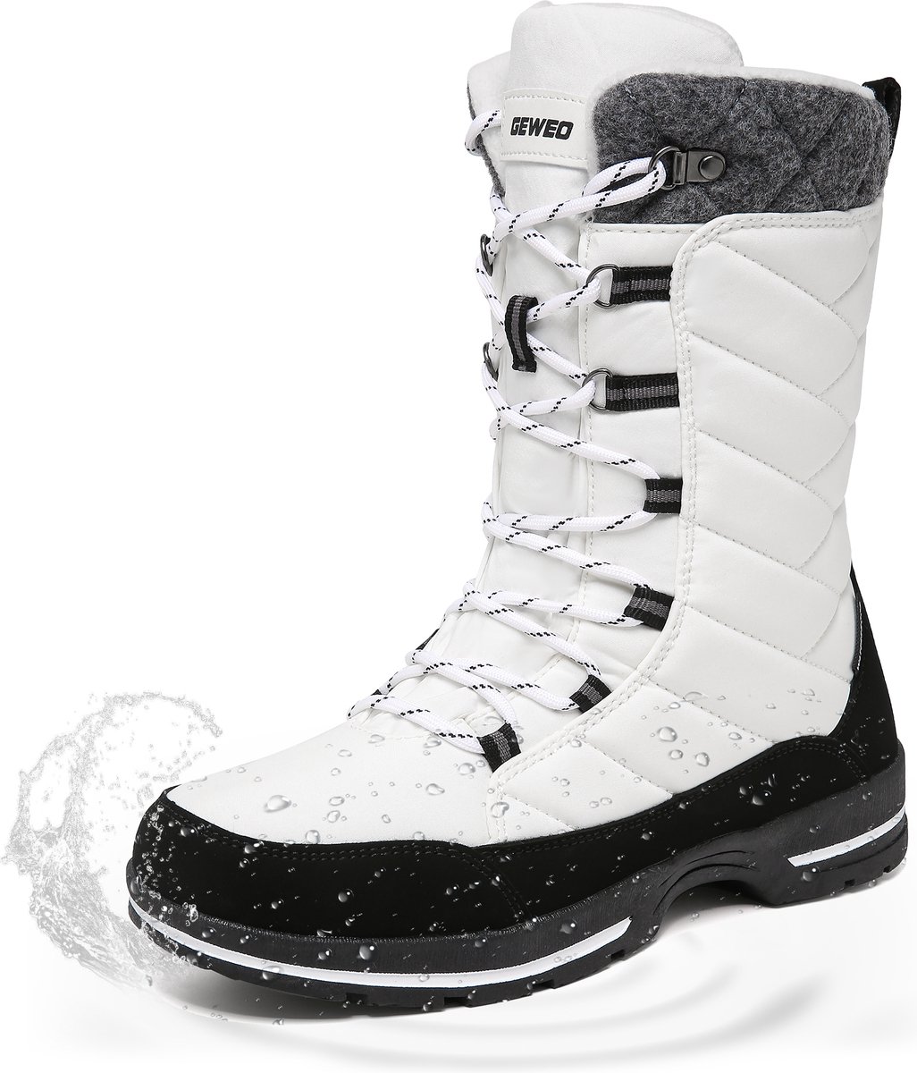 Winter Sneeuwlaars Dames - Waterdichte Sneeuwlaarzen - Winter Fleece Gevoerd Warme Winterlaarzen - Snowboots Antislip Outdoor - Wit - Maat 40